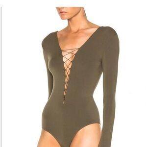 Alexander Wang Olive Lace-Up Bodysuit